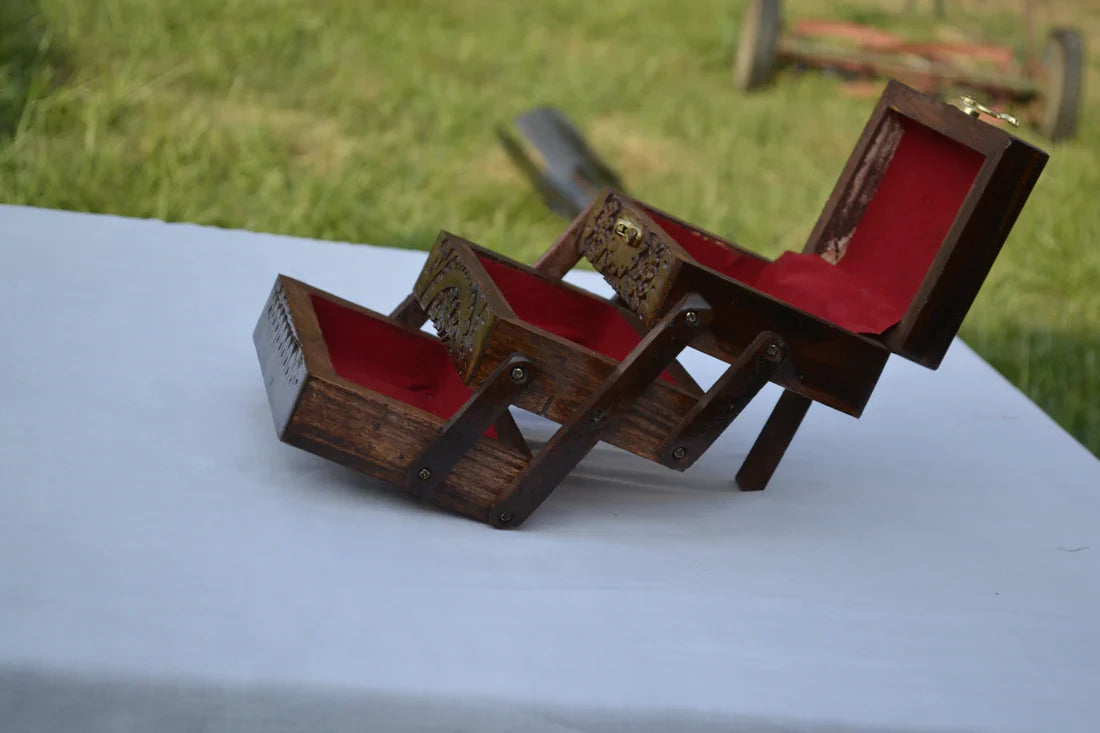 Beautiful Carved Jewelry Box With 3 Portions